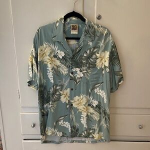 Hawaiian Shirt Winnie Fashion Authentic Green White Orchid Short Sleeve Size L